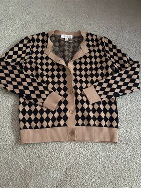 Philosophy Beige and Black Argyle Knit Cardigan size small